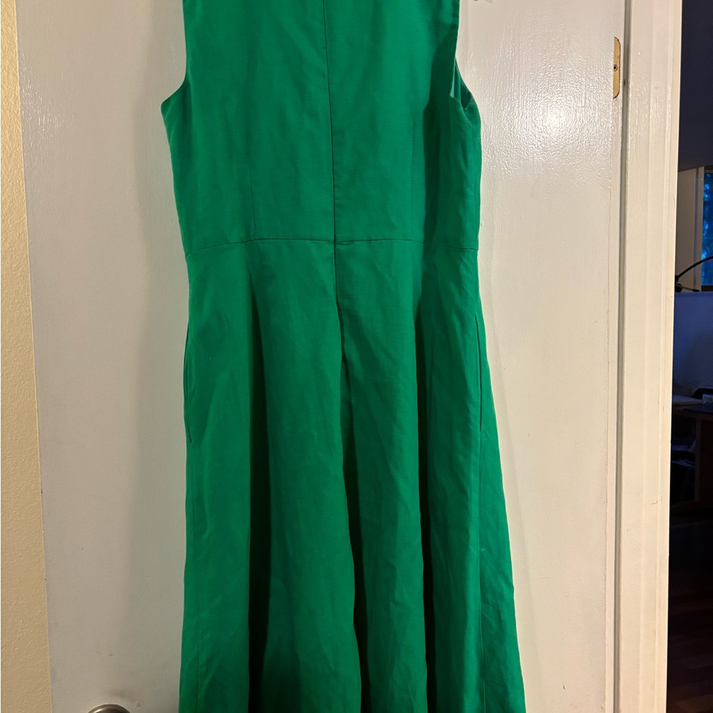 Ann Taylor‎ Vibrant Green Linen Button Midi Dress w/pockets - size 10 - Picture 4 of 6